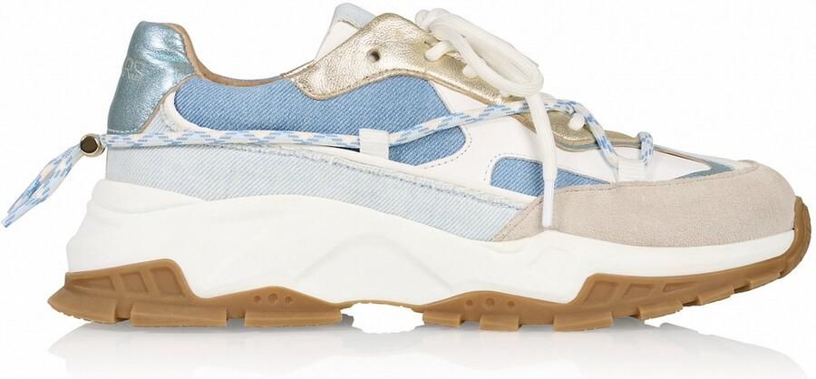 Dwrs Dames Sneakers Wit Stof Leer Jeans look