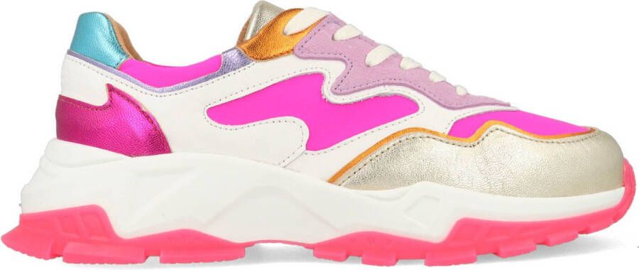 DWRS LABEL Chester White Neon Pink Roze Leer Lage sneakers Dames - Foto 2