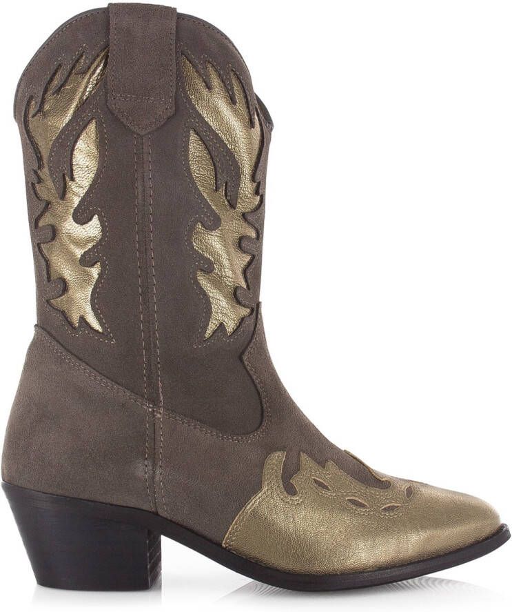 DWRS LABEL DWRS Bella Elefante Smoke Grijs Suede Cowboy laarzen Dames