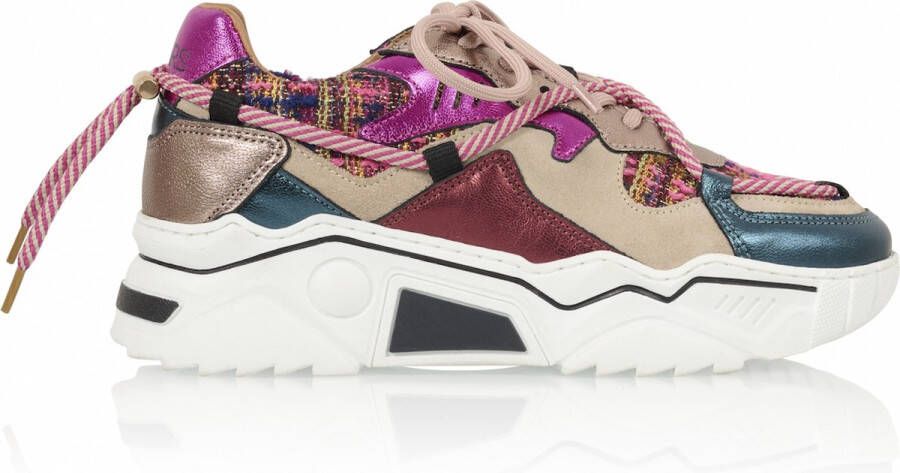DWRS LABEL DWRS Jupiter tweed beige fuchsia Beige Leer Lage sneakers Dames - Foto 2
