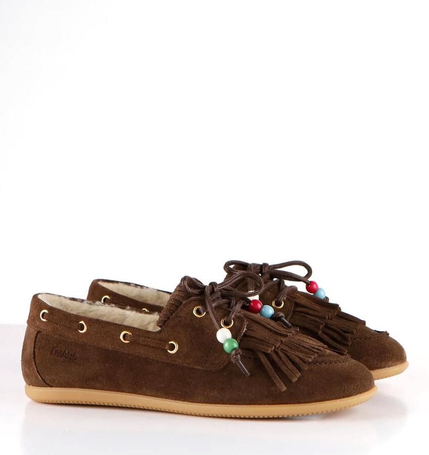 DWRS LABEL DWRS Latty mocassin teddy dark brown Suede Dames