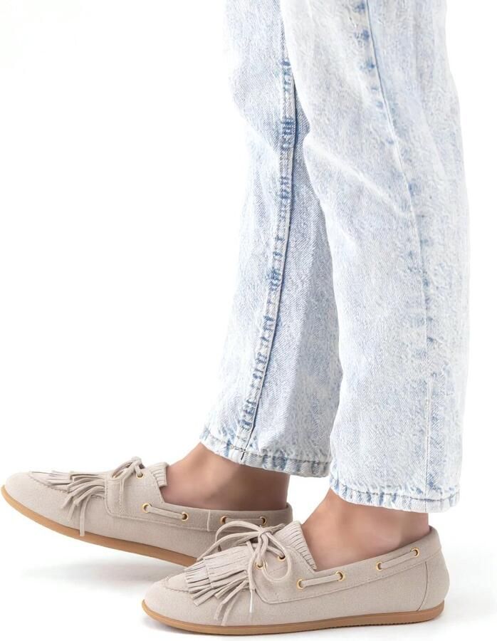 DWRS LABEL Latty fringes sand Suede Dames