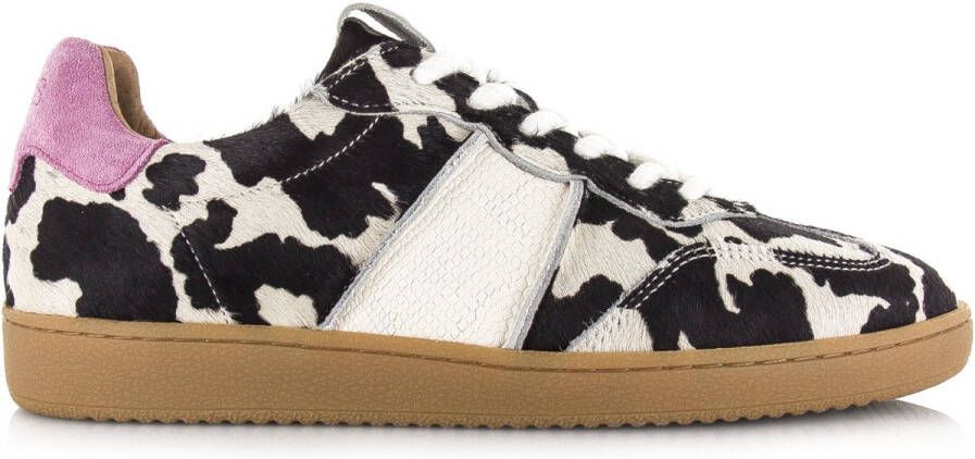 DWRS Poona leren sneakers met ponyhair en koeienprint zwart wit - Foto 2