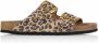 DWRS LABEL Leopard slippers leer met gouden details Beige Leer Slippers met gesp Dames - Thumbnail 1