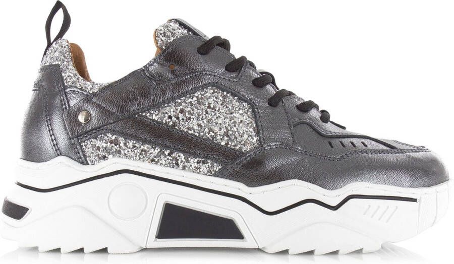 DWRS LABEL Pluto Glitter Dark Silver Zilver Leer Lage sneakers Dames