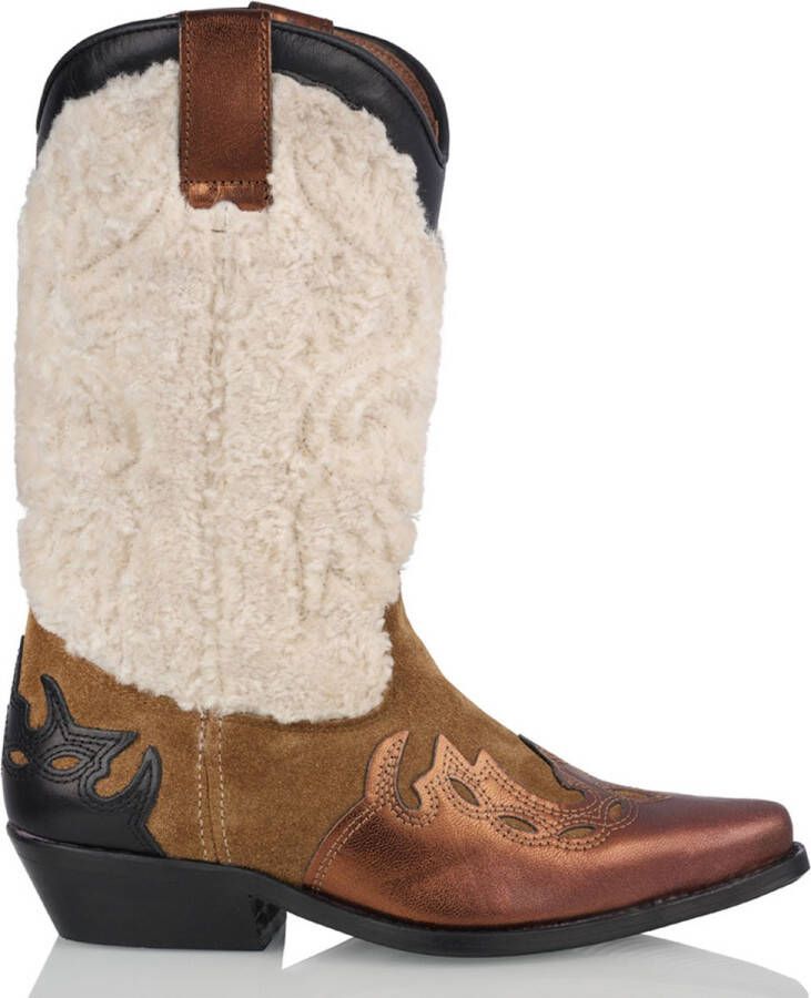 DWRS LABEL Sierra Teddy Off white Cognac Bruin Suede Cowboy laarzen Dames - Foto 1