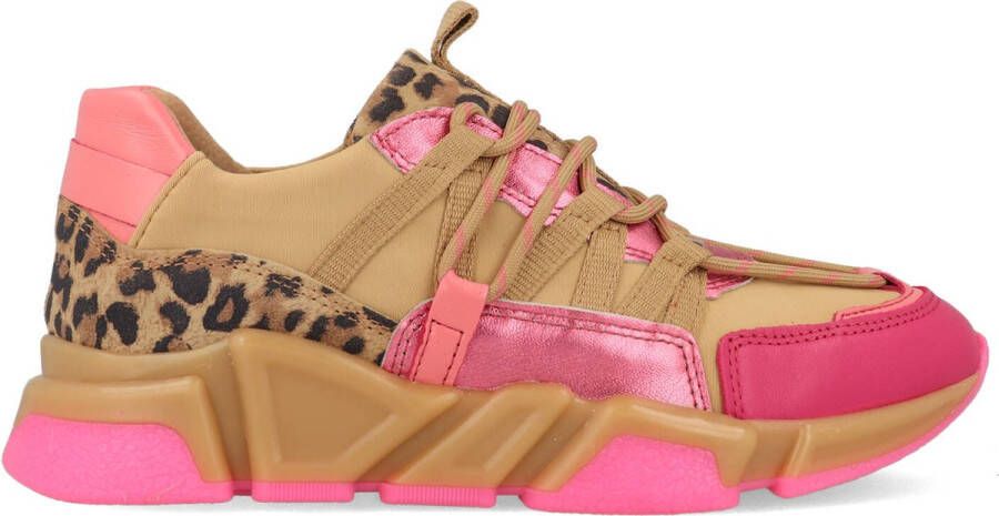 DWRS Los Angeles chunky leren sneakers met panterprint roze camel