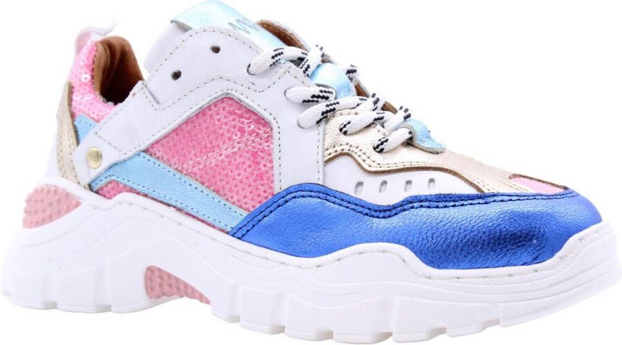 DWRS Pluto leren sneakers met pailletten roze blauw Meisjes Leer Meerkleurig 35 - Foto 5