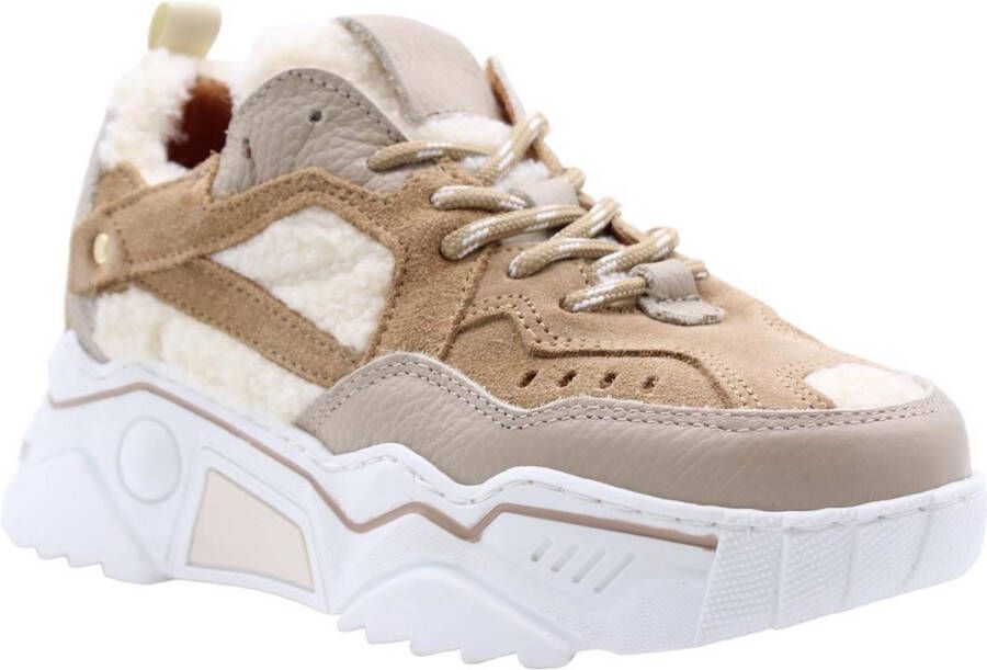 Dwrs Dames Sneakers Pluto Teddy Offwhite Cognac Off White