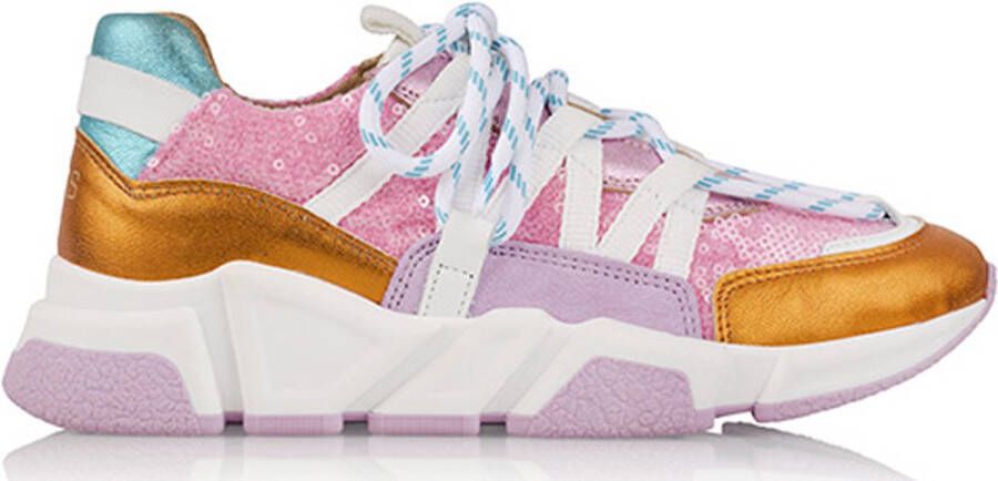 DWRS Los Angeles leren sneakers met pailletten roze oranje - Foto 2