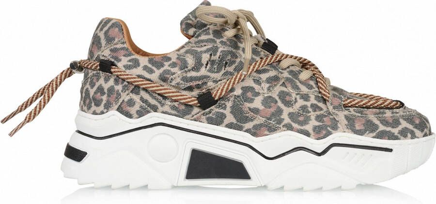 DWRS The label DWRS Dames Sneaker Beige Stof Leer Leopard