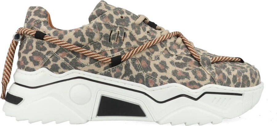 DWRS The label DWRS Dames Sneakers Beige Stof Leer Leopard