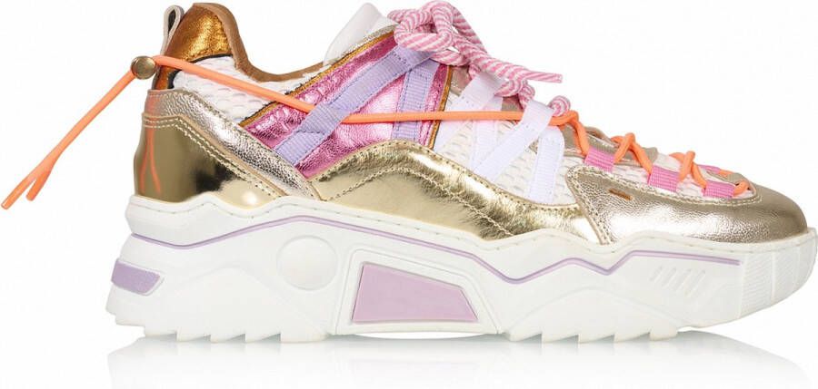 DWRS The label DWRS Dames Sneaker Wit Stof Leer Goud Metallic - Foto 3