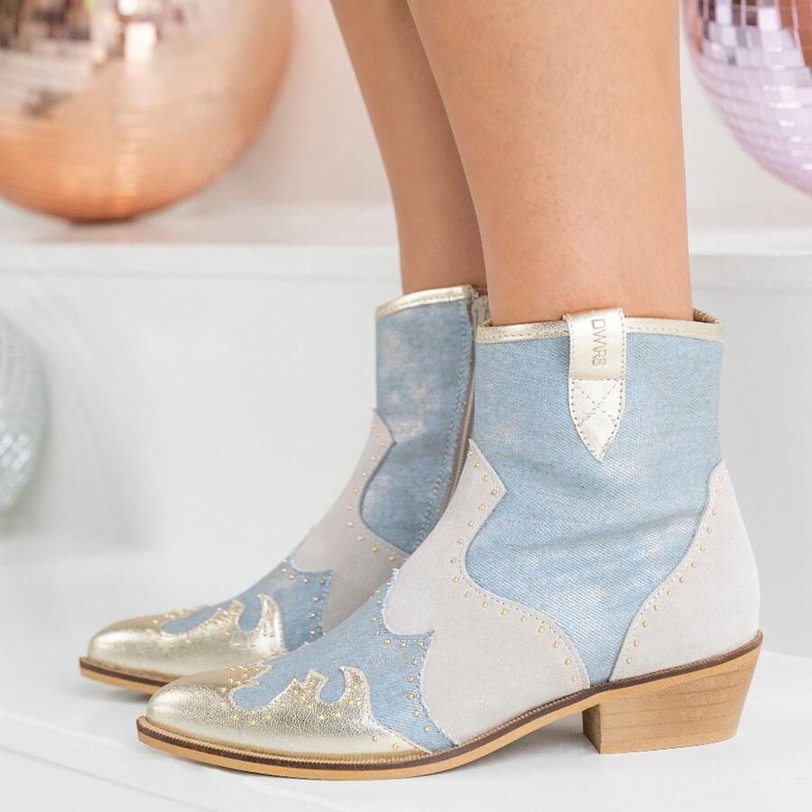 DWRS The label DWRS Dames CowboylaarzenWestern Beige Leer Jeans look