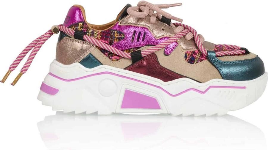 DWRS Jupiter tweed chunky leren sneakers beige fuchsia Roze Meisjes Leer 33