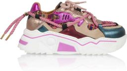 DWRS Jupiter tweed chunky leren sneakers beige fuchsia Roze Meisjes Leer 34