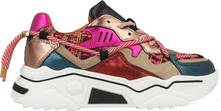 DWRS LABEL DWRS Jupiter tweed beige fuchsia Beige Leer Lage sneakers Dames - Foto 3