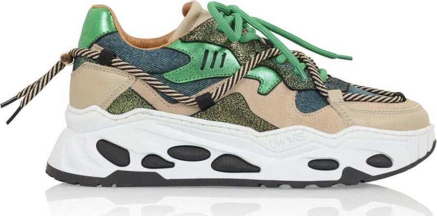 DWRS The label BLACK FRIDAY DEAL Dames Sneakers Taupe Nude Groen Stof Leer