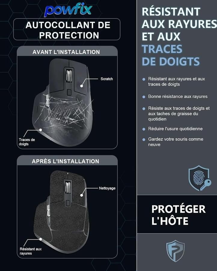 1 paar antislip anti-transpiratie stickers voor Logitech Mx Master 3S Hero draadloze muis Powfix zelfklevend eenvoudig aan te brengen draadloze accessoires sneeuwvlokken zwart