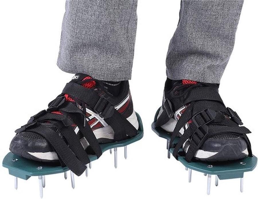 1 paar gazonbeluchter-sandalen robuuste gras-spikes-e voorgemonteerd met verlengde verstelbare rie losse aarde spike-gras ventilatie van sandalen