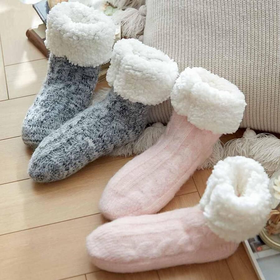 1 paar knuffelsokken antislip pantoffelsokken met noppen zachte pluizige huissokken warme dikke bedsokken wintersokken pantoffelsokken voor en