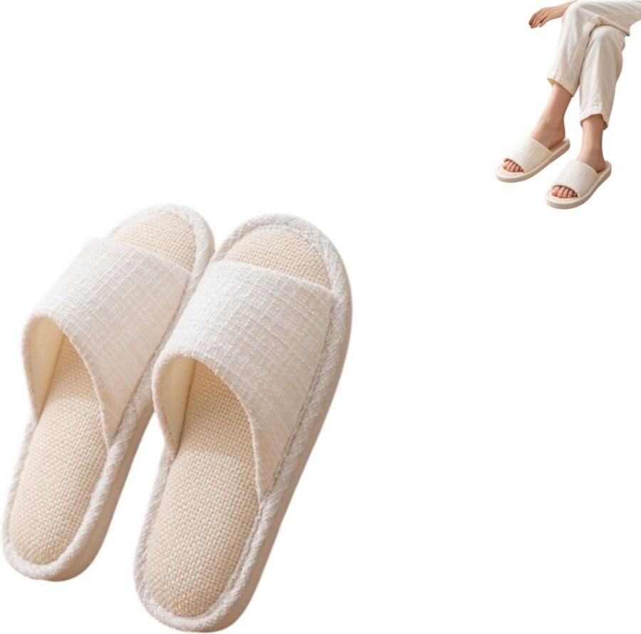 1 paar Pantoffels voor thuis Zomerse linnen pantoffels met open tenen en memory foam Lichtgewicht en ade de pantoffels Antislip pantoffels voor thuis Geschikt voor slaapkamers woonkamers kantoren reizen en hotels