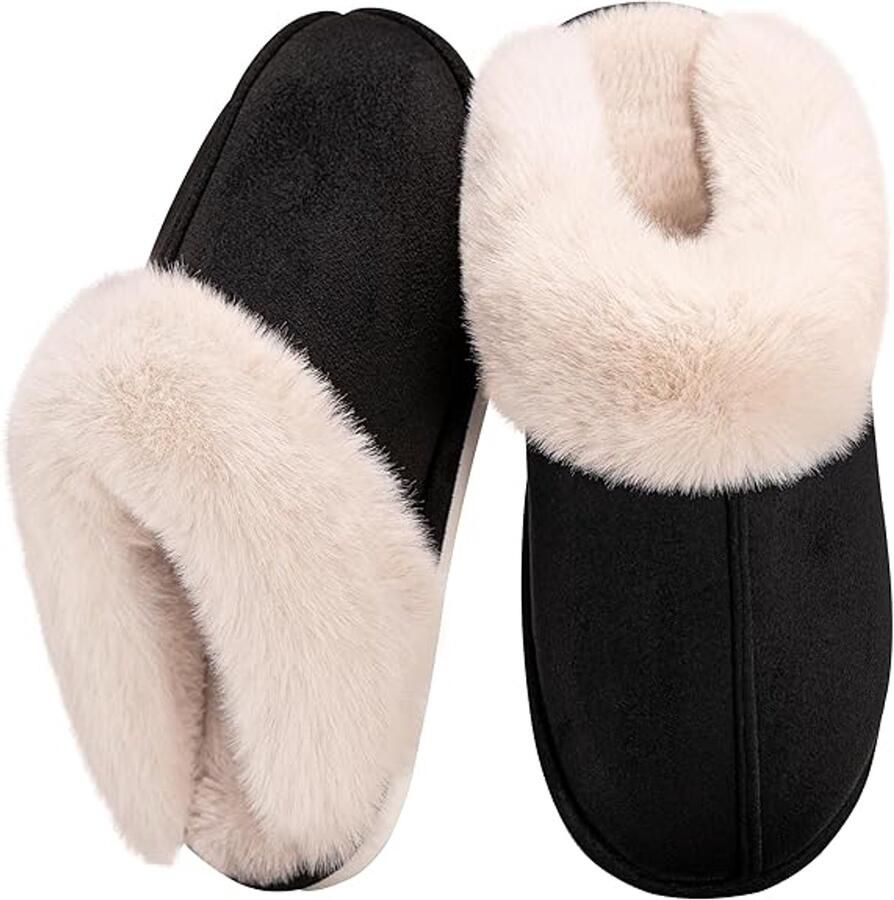 1 paar Pluche pantoffels Unisex warme katoenen pantoffels Antislip comfortabele pluche voering Geschikt voor thuis slaapkamers binnen en buiten Zwart 44 45