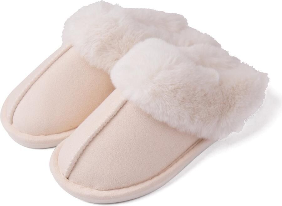 1 paar Pluche pantoffels Unisex warme katoenen pantoffels Antislip comfortabele pluche voering Geschikt voor thuis slaapkamers binnen en buiten -Beige 38 39