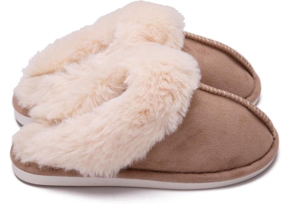 1 paar Pluche pantoffels Unisex warme katoenen pantoffels Antislip comfortabele pluche voering Geschikt voor thuis slaapkamers binnen en buiten Khaki 44 45
