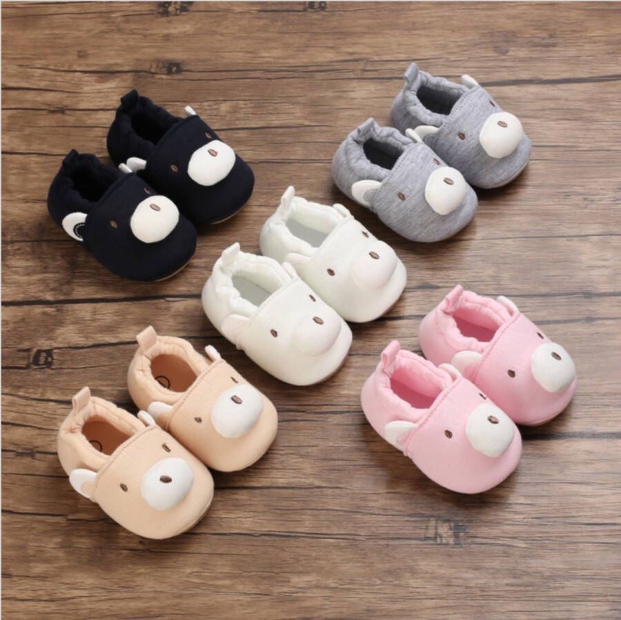 1 Paar Schattige Babyslofjes Grijs Beertje Anti-Slipzool 100% Katoen en - Foto 3