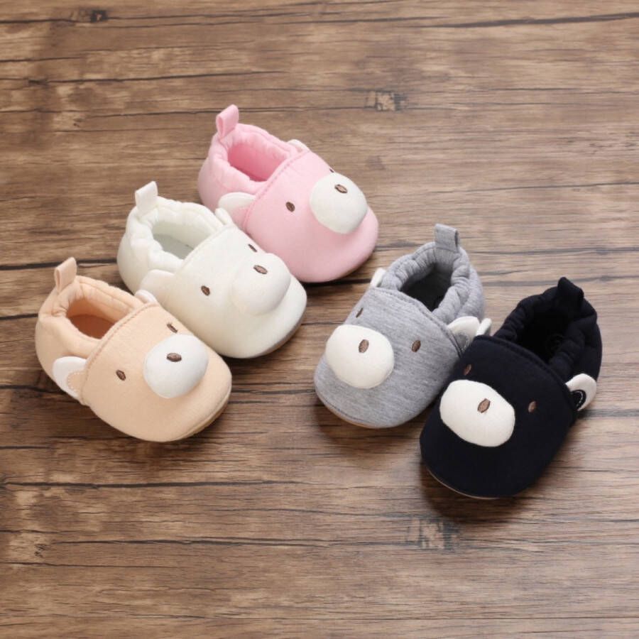 1 Paar Schattige Babyslofjes Grijs Beertje Anti-Slipzool 100% Katoen en - Foto 2