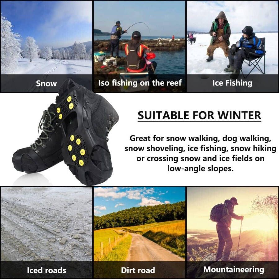 1 paar stijgijzers met anti-slip spikes voor wandelschoenen IJsklauwen voor veilig wandelen en klimmen Ice & Snow Grips Cleat met studs