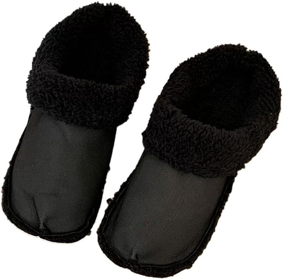 1 paar Warme fleece overschoenen voor herfst en winter Uitneembare dikke zachte fleece voering Past op pantoffels Fleece voering Geschikt voor casual binnenkleding en buiten wandelen Zwart