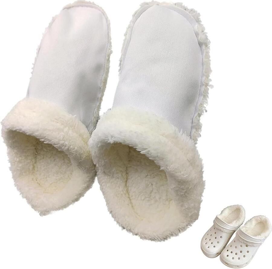 1 paar Warme fleece overschoenen voor herfst en winter Uitneembare dikke zachte fleece voering Past op pantoffels Fleece voering Geschikt voor casual binnenkleding en buiten wandelen Wit