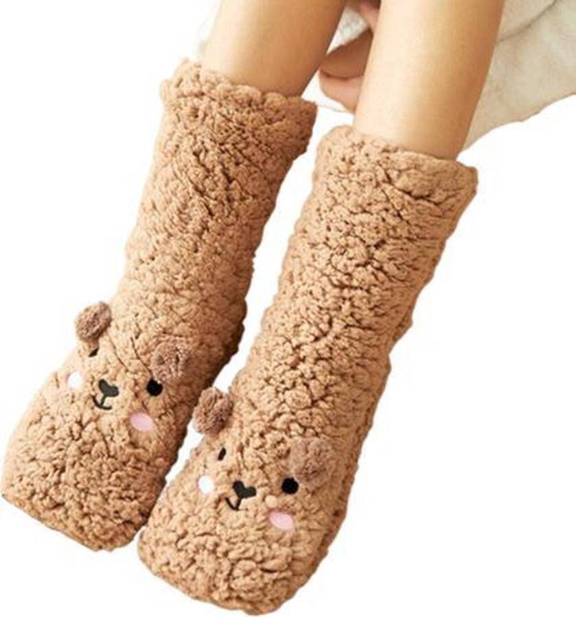 Sloffen dames warme sloffen beer bruin huissloffen anti slip huissokken sloffen meisjes - Foto 17