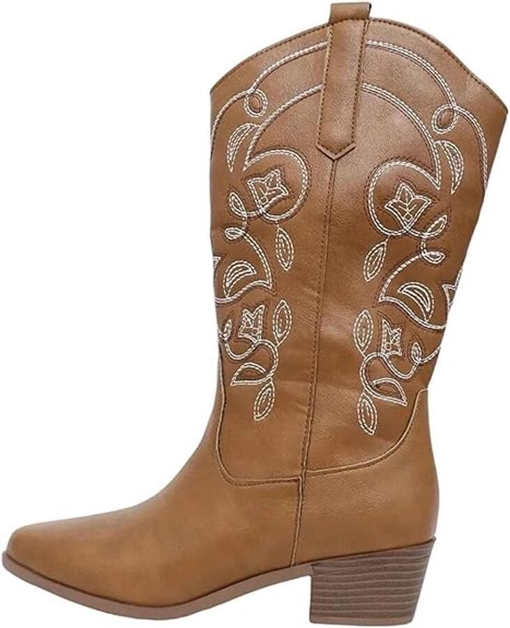 1 paar western cowboylaarzen Hoog Halfhoge hak Vintage stijl Spitse neus Rijlaarzen Geschikt voor dames paardrijden countryfeesten Bruin
