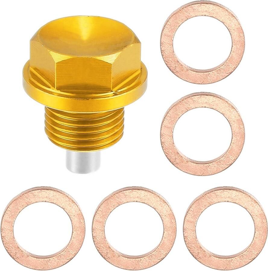 1 set M16 x 1 5 magnetische olieafbout met 5 sluitringen goudkleurig