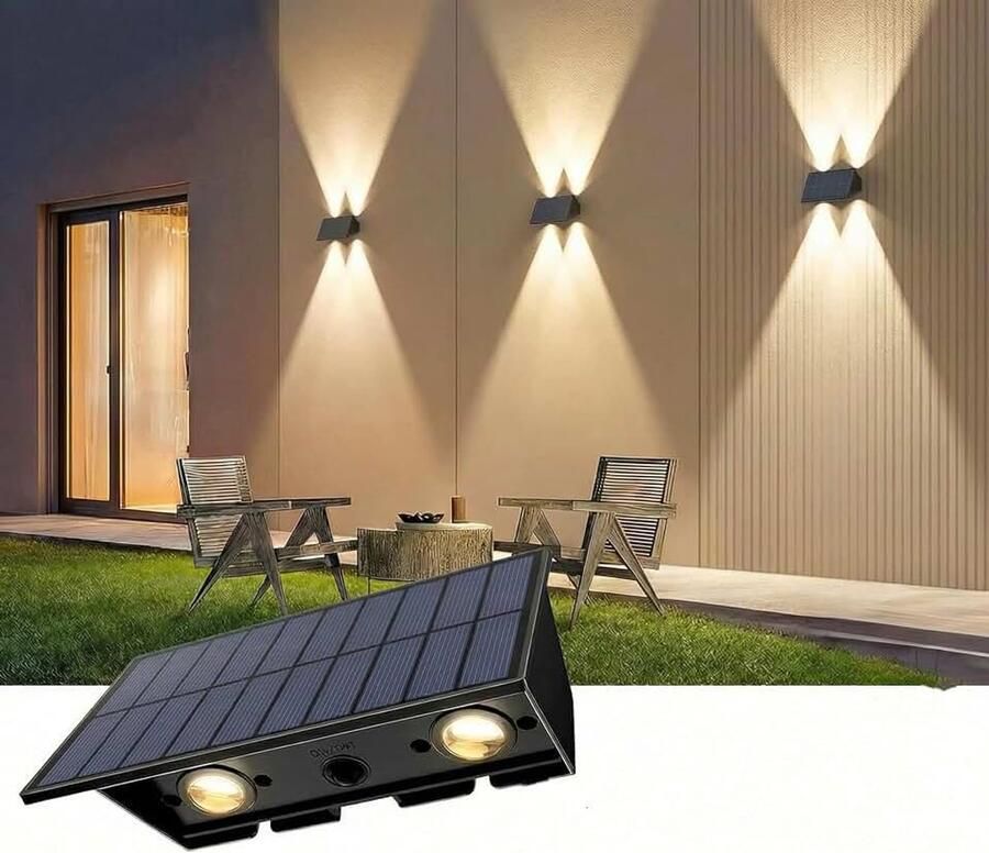 1 stuks led-wandlampen warmwit op zonne-energie 240 graden stralingshoek wandlamp voor muur tuin omheining