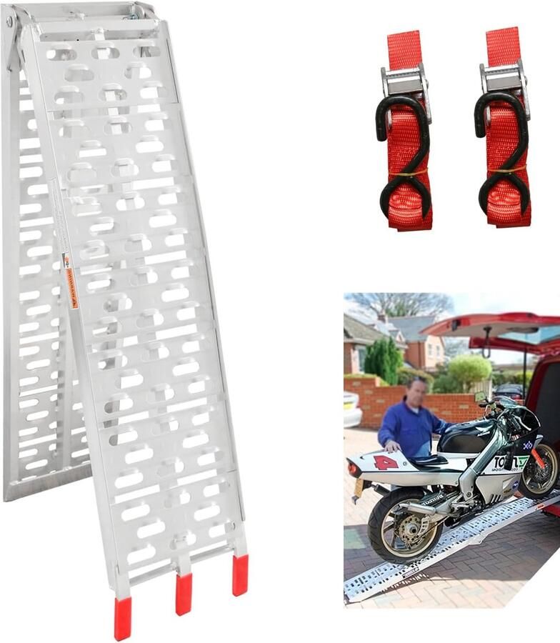 1 x oprijplaat 340 kg opvouwbare aluminium laadhelling max. 680 kg per paar laadrails antislip inklapbaar max. 340 kg* per stuk motorfiets ATV quad auto laadhelling