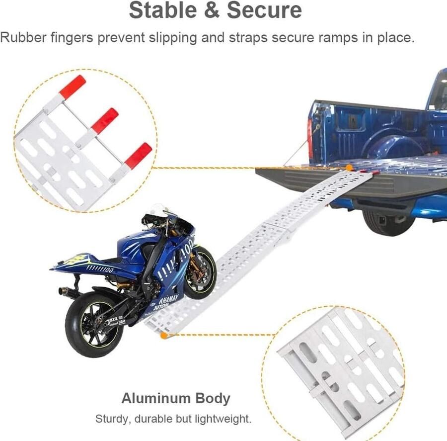1 x oprijplaat 400 kg laadrail verzinkt staal anti-slip laadlamp voor motorfiets gazontractor auto