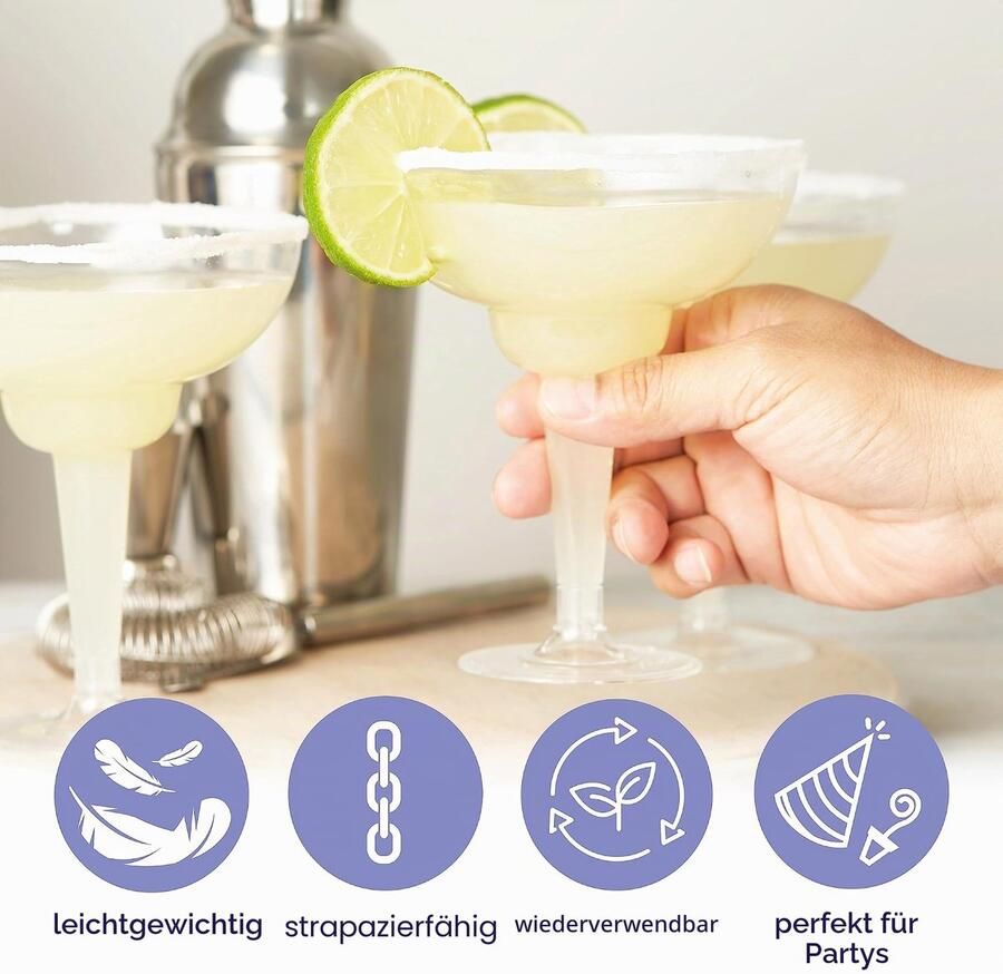 10 Elegante Plastic Margarita Cocktail Glazen 360ml Stevig & Herbruikbaar Daiquiri Martini Glazen voor Bruiloften Verjaardagen Kerstmis Feestjes
