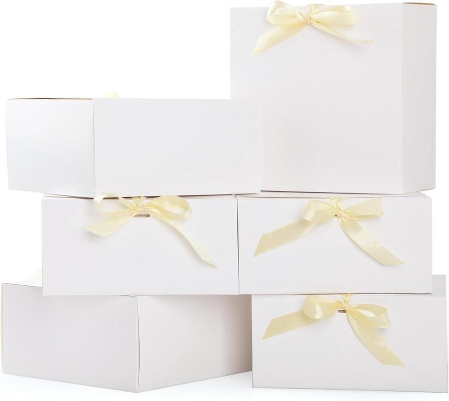 10 geschenkdozen met deksel 20 x 20 x met lint voor gebak koekjes levensmiddelen kraftpapier opvouwbaar voor verjaardag bruiloft Kerstmis wit