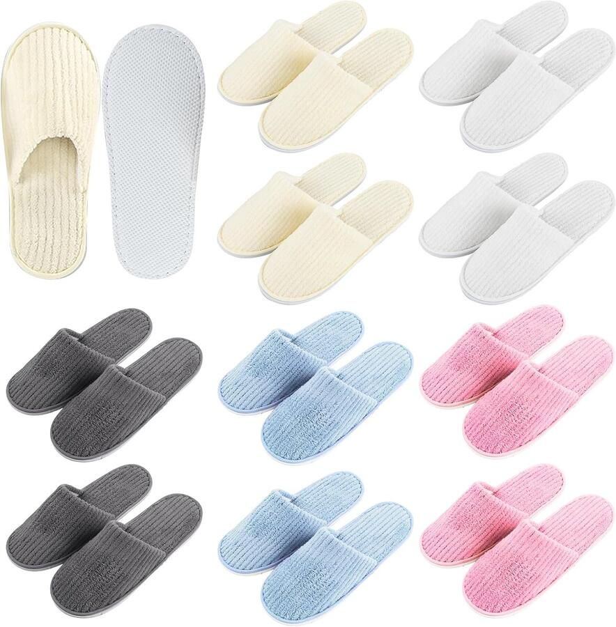 10 paar gastenpantoffels hotelslipper: badstof slippers met gesloten universele wasbaar antislip koraalvlies tenen spa-pantoffels voor hotel reizen thuis gast gebruik