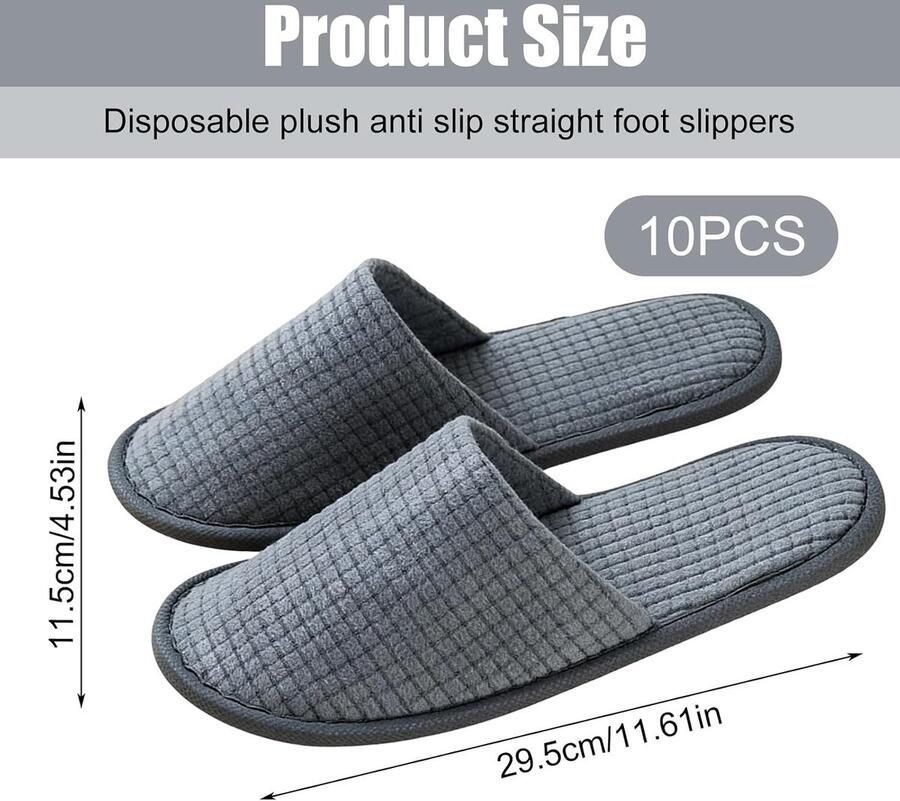10 Paar Gastenslippers van Koraalfleece Unisex 6mm Antislip Slippers voor Thuis Badkamer en Spa Warm Grijs