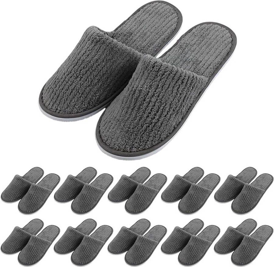 10 paar hotelslippers koraalfleeceslippers wasbare katoenen fluwelen slippers unisex gesloten slippers voor thuis badkamer binnen warm grijs