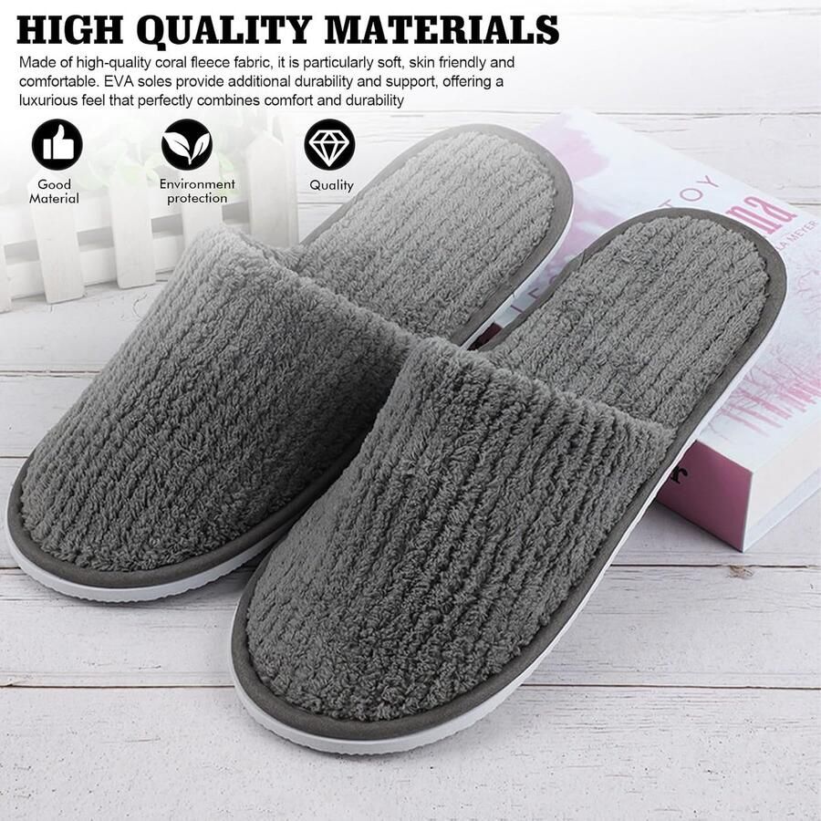 10 paar koraalfleece pantoffels: 5 kleuren spa-pantoffels koraalfleece gastenpantoffels wasbare katoenen fluwelen pantoffels uniseks hotelslippers voor wellness reizen badkamer