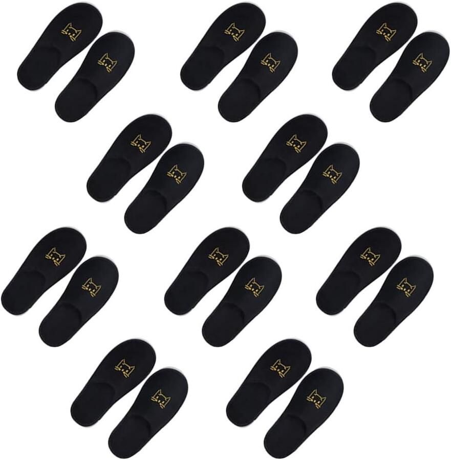 10 Paar Merkloze Gastenslippers Zwart Comfortabel & Antislip