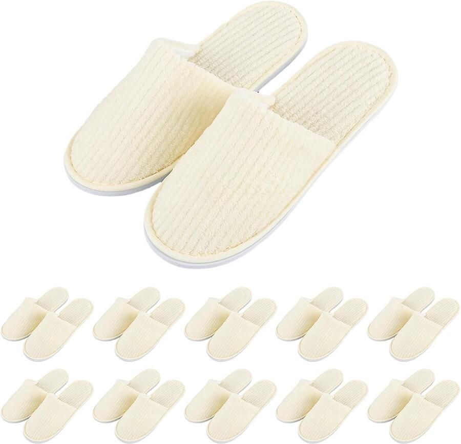 10 paar pantoffels voor gasten en hotels van koraalfleece wasbare pantoffels van katoen-fluweel uniseks gesloten pantoffels voor thuis badkamer binnen beige