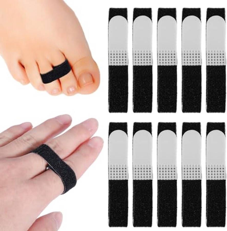 10 St Buddy Tape Vingerriemen Nylon Vingertape Herbruikbare Antislip Klittenband Vingerspalken Wasbare Buddyriemen voor Vingers Vingerwikkeling voor Geblesseerde Vingers (Zwart)