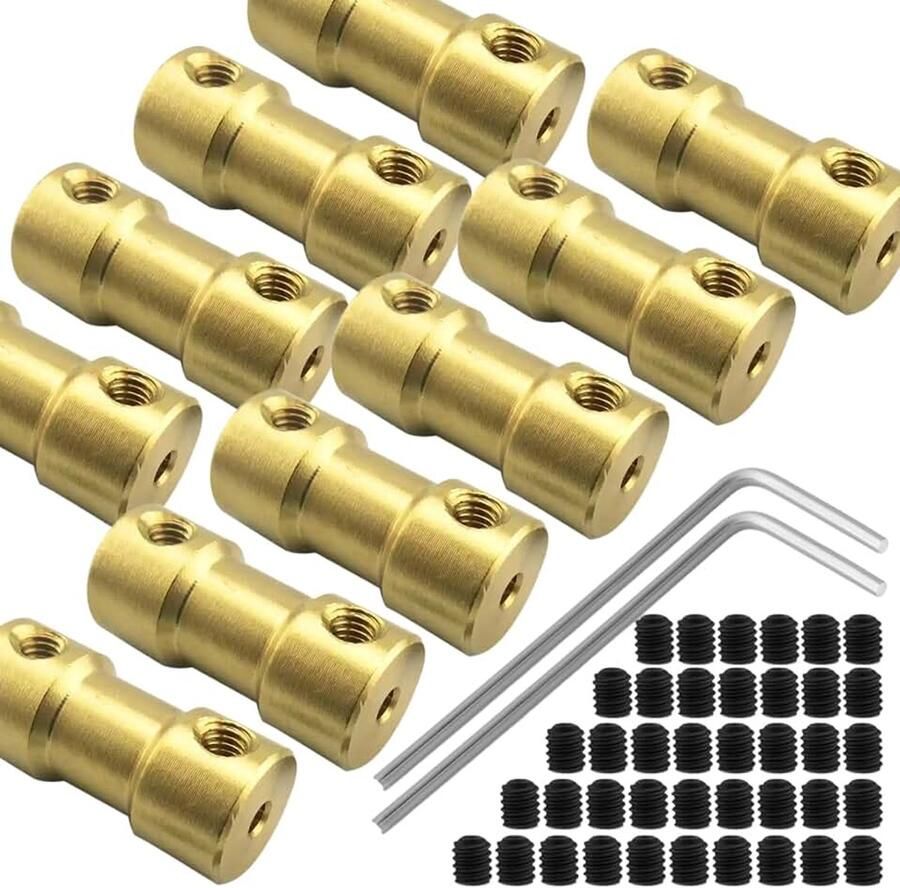 10 stuks 3 mm tot 4 mm messing askoppeling L20 x D9 stelschroef starre koppeling motoraansluiting voor doe-het-zelvers kleine motor R boot auto vliegtuig